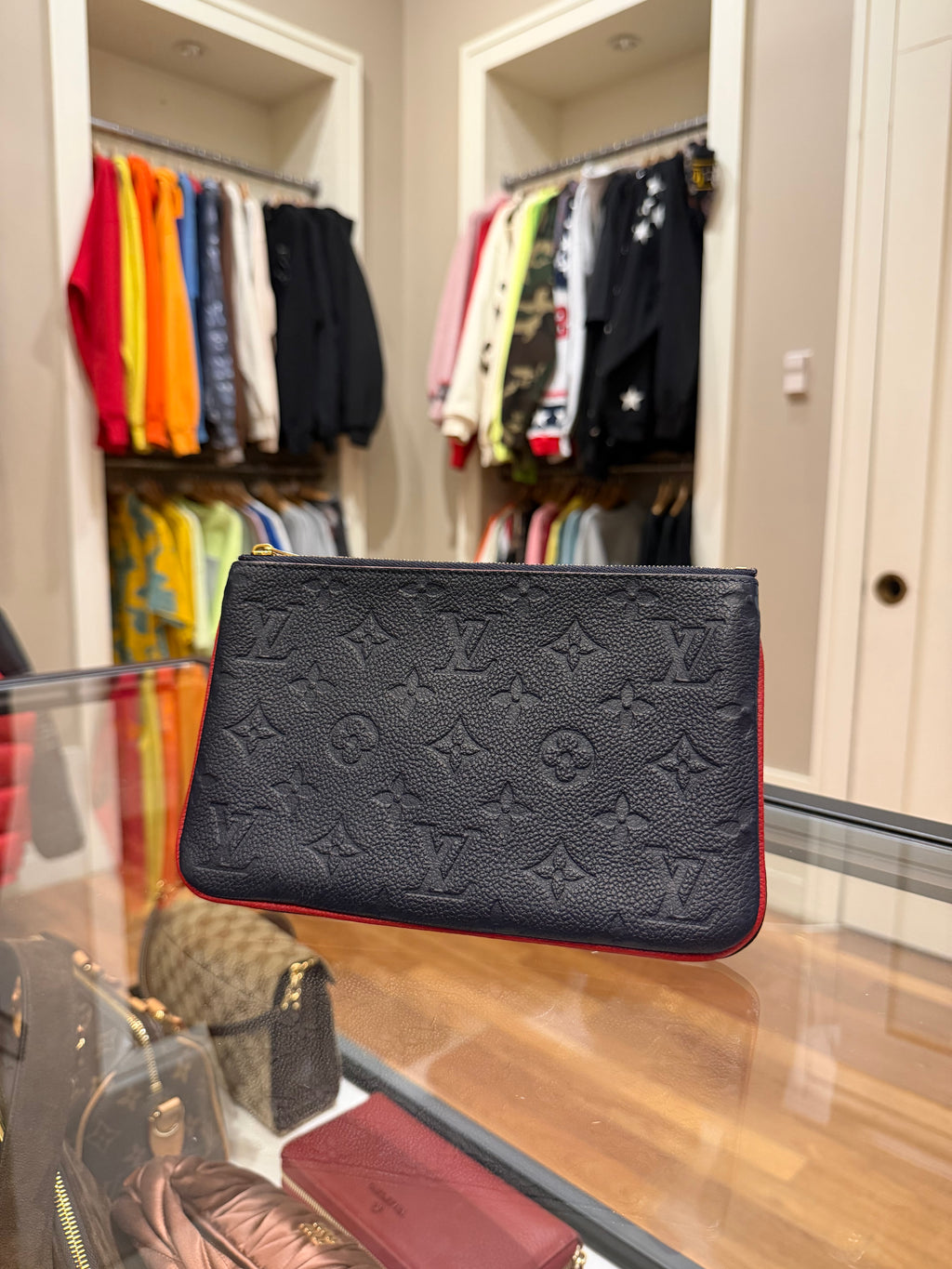 Louis Vuitton Empreinte Double Zip Wallet on Chain - Navy/Red