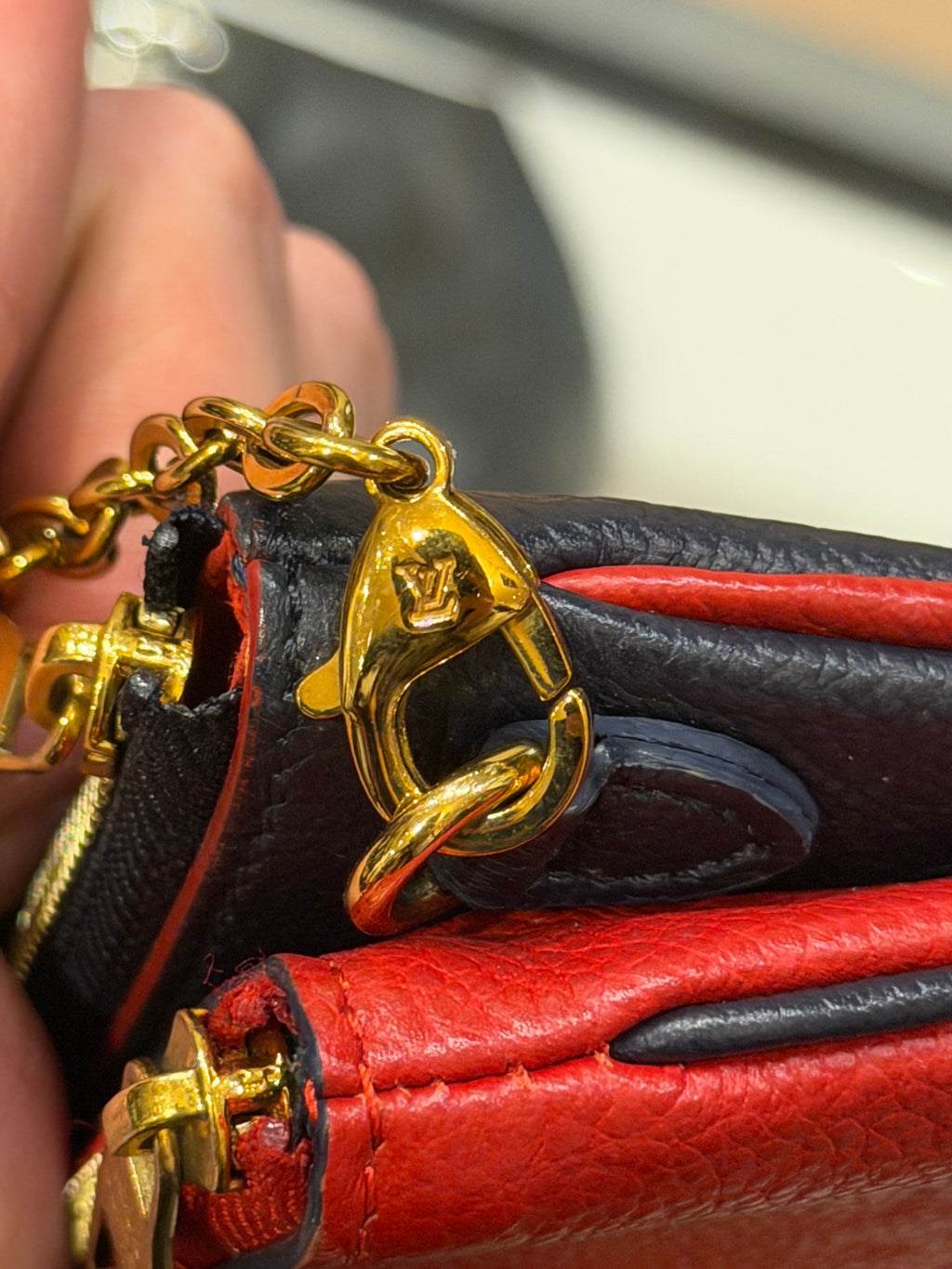 Louis Vuitton Empreinte Double Zip Wallet on Chain - Navy/Red