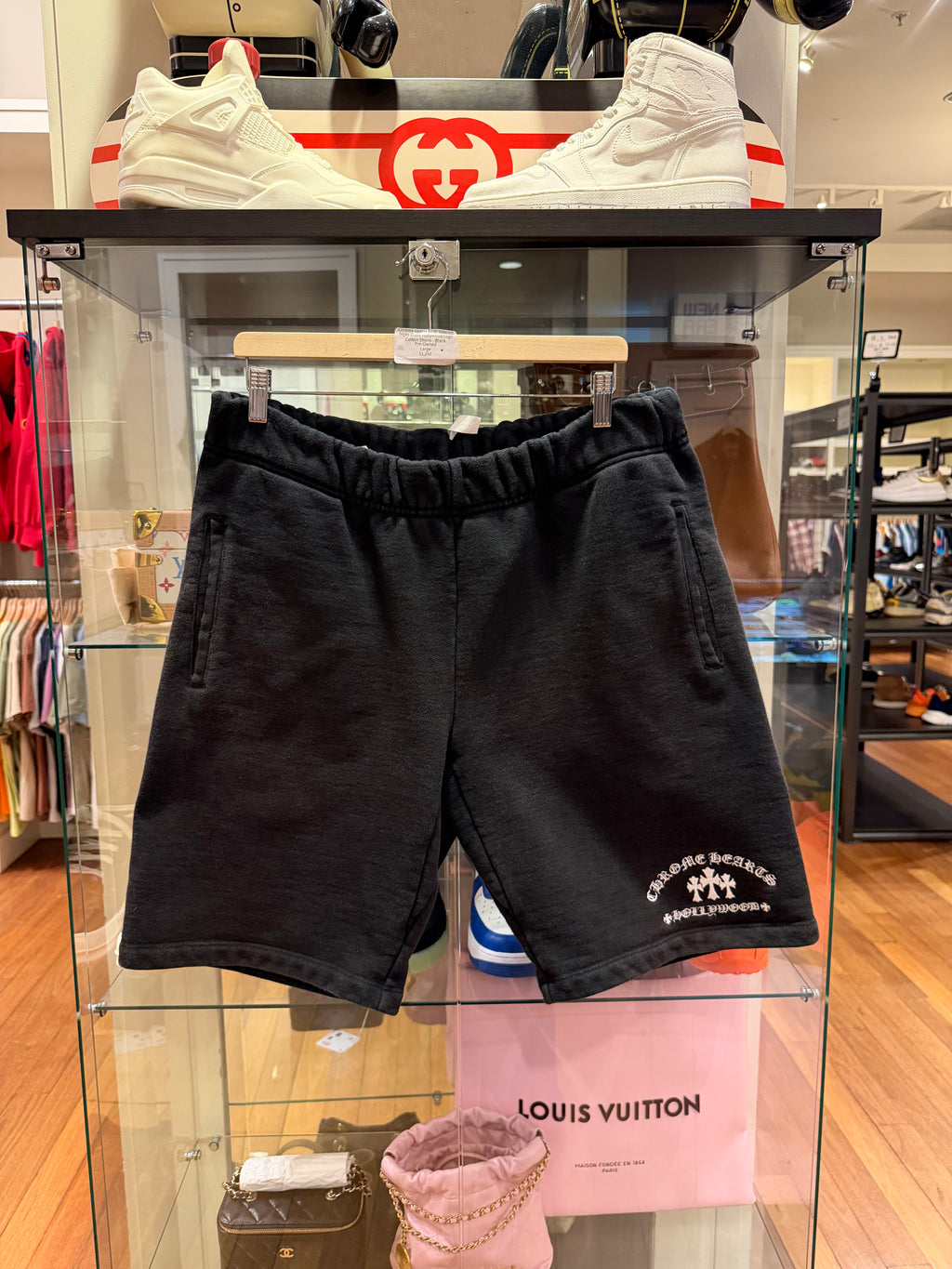 Chrome Hearts Embroidered Triple Cross Hollywood Logo Cotton Shorts - Black