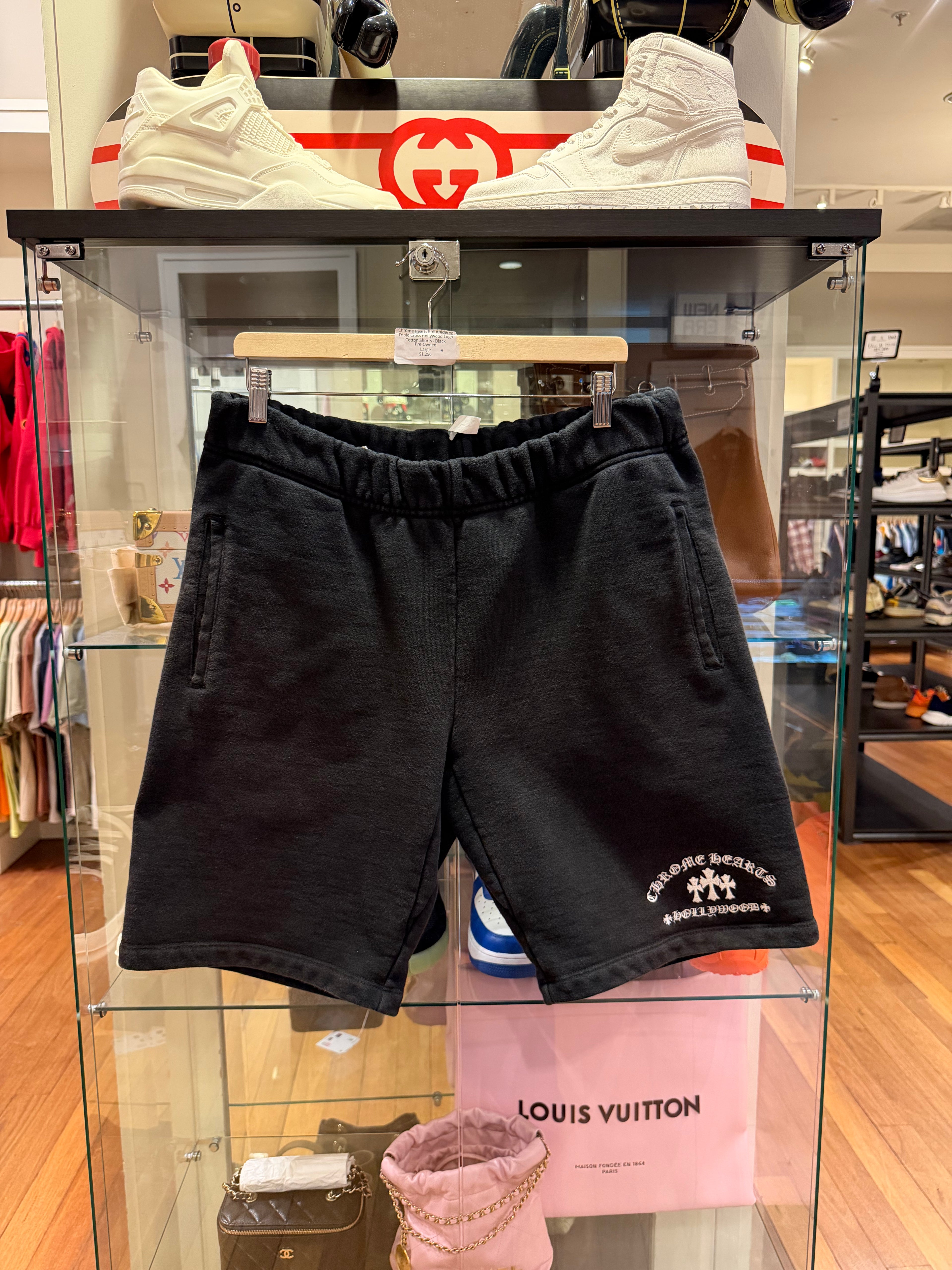 Chrome Hearts Embroidered Triple Cross Hollywood Logo Cotton Shorts - Black
