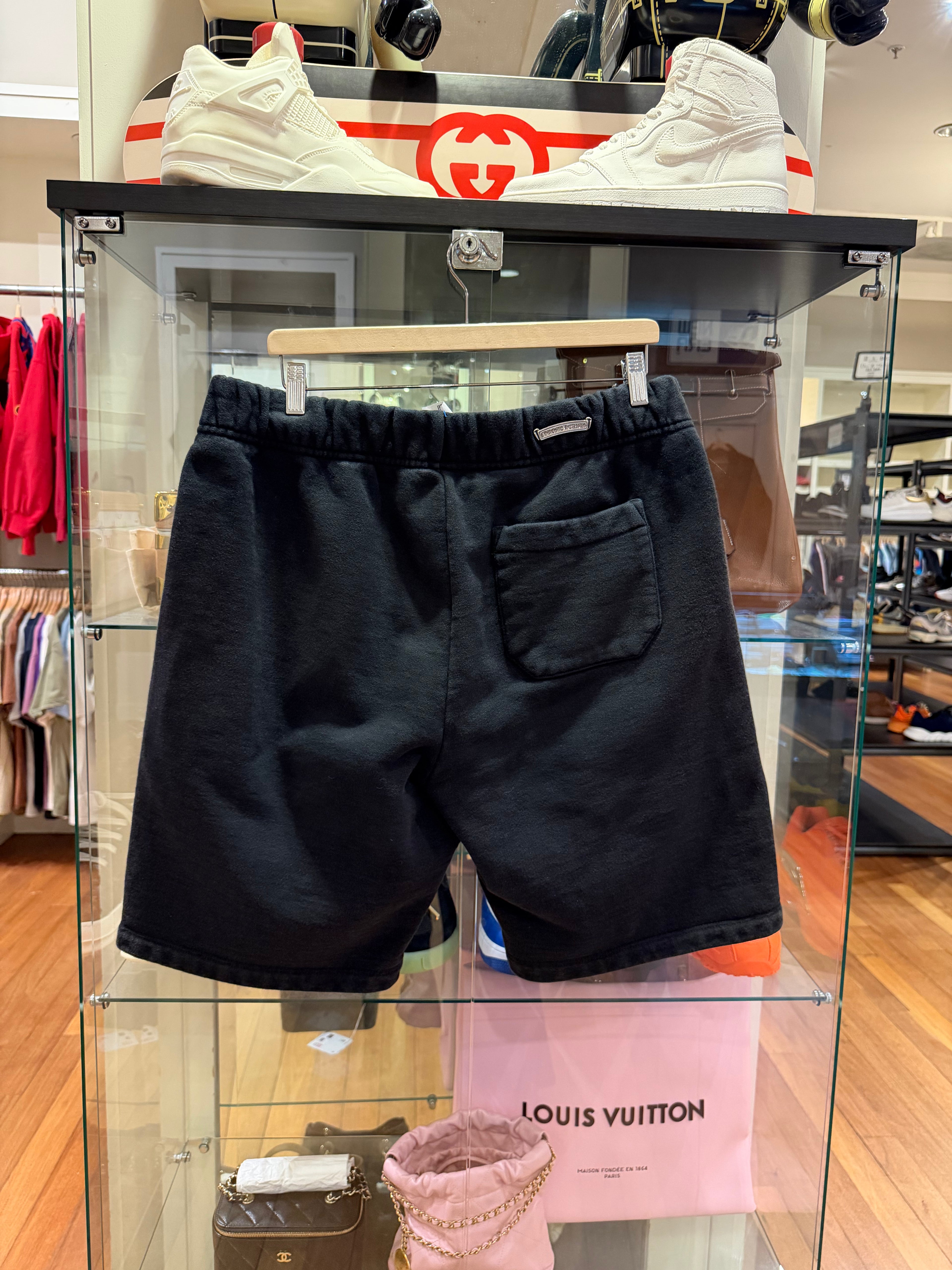 Chrome Hearts Embroidered Triple Cross Hollywood Logo Cotton Shorts - Black