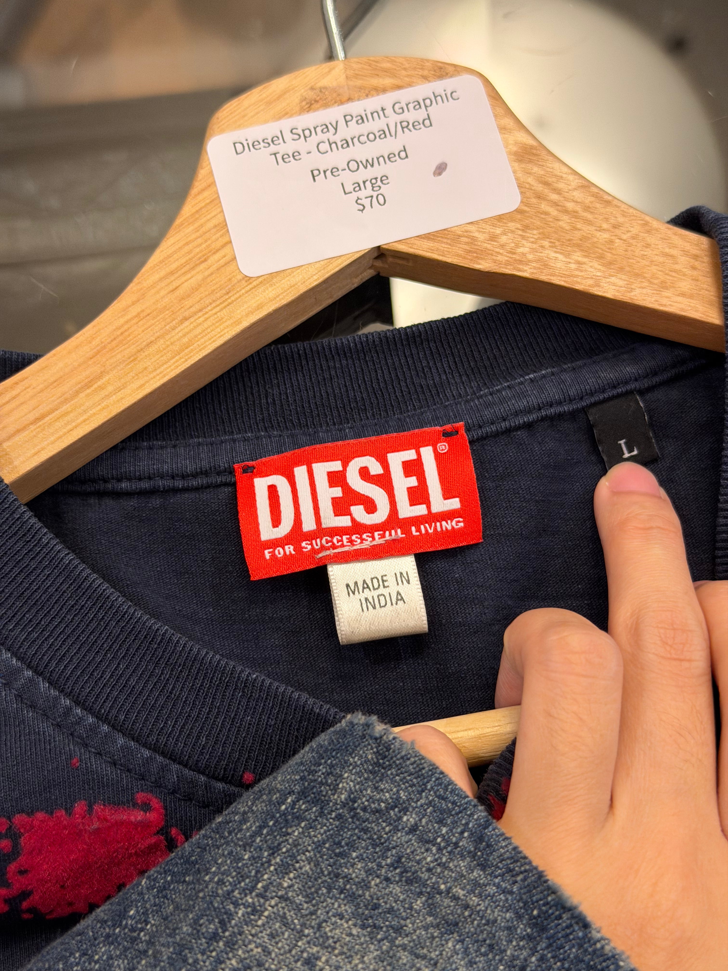 Diesel Spray Paint Graphic Tee - Charcoal/Red