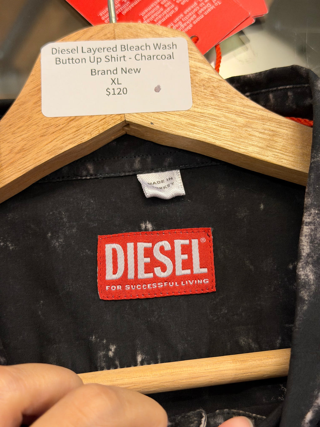 Diesel Layered Bleach Wash Button Up Shirt - Charcoal