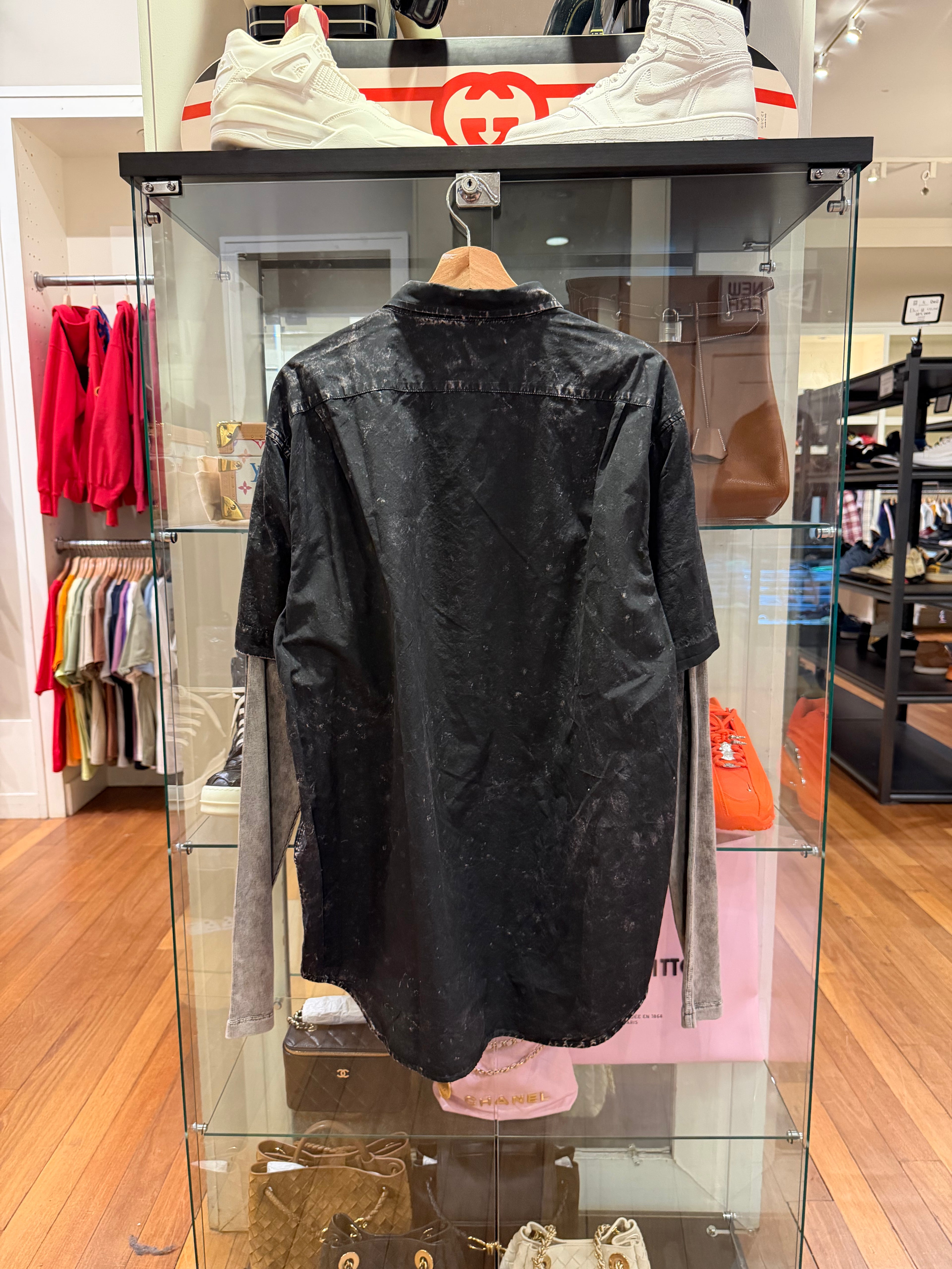 Diesel Layered Bleach Wash Button Up Shirt - Charcoal