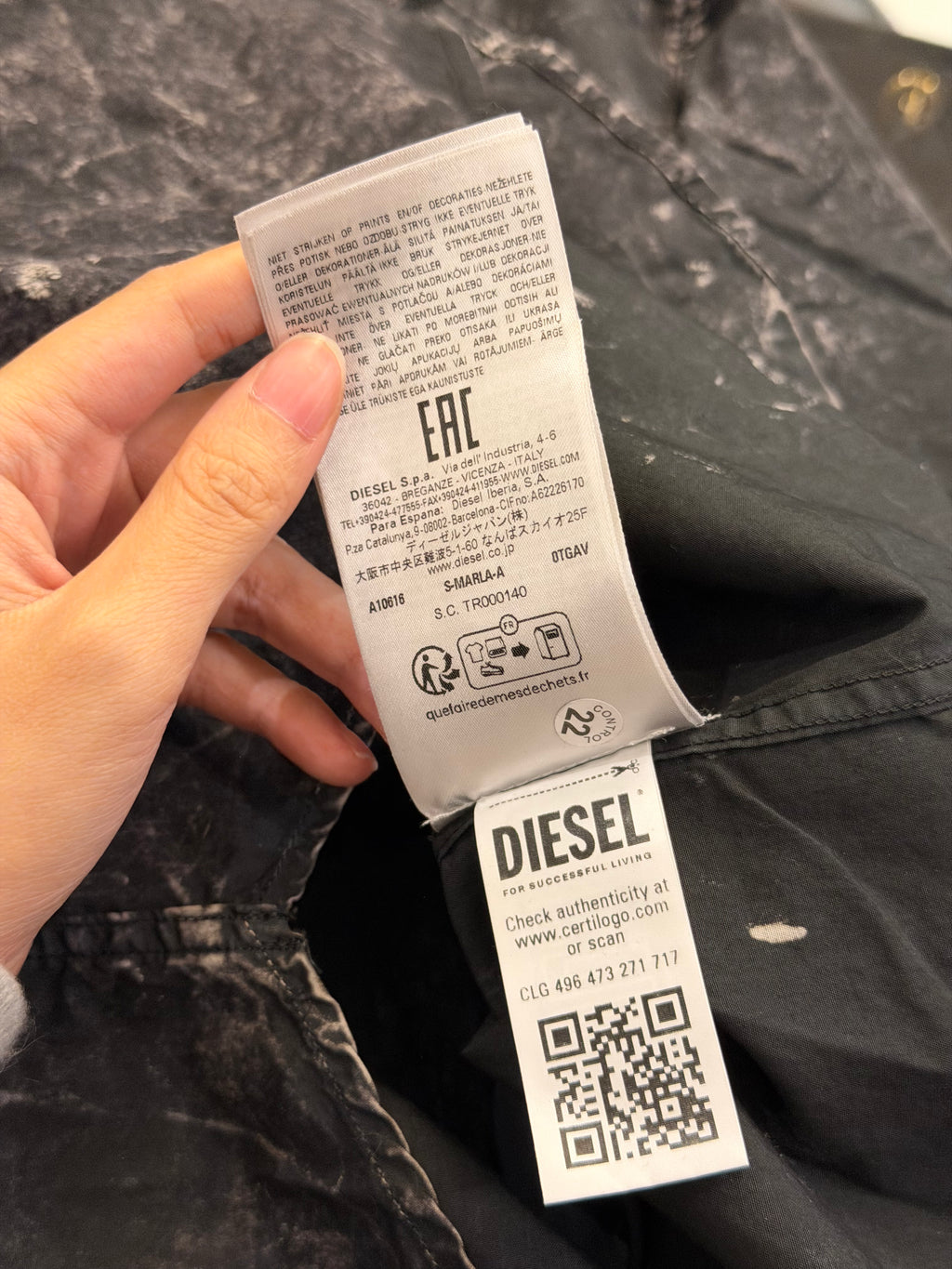 Diesel Bleach Wash Button Up Shirt - Charcoal