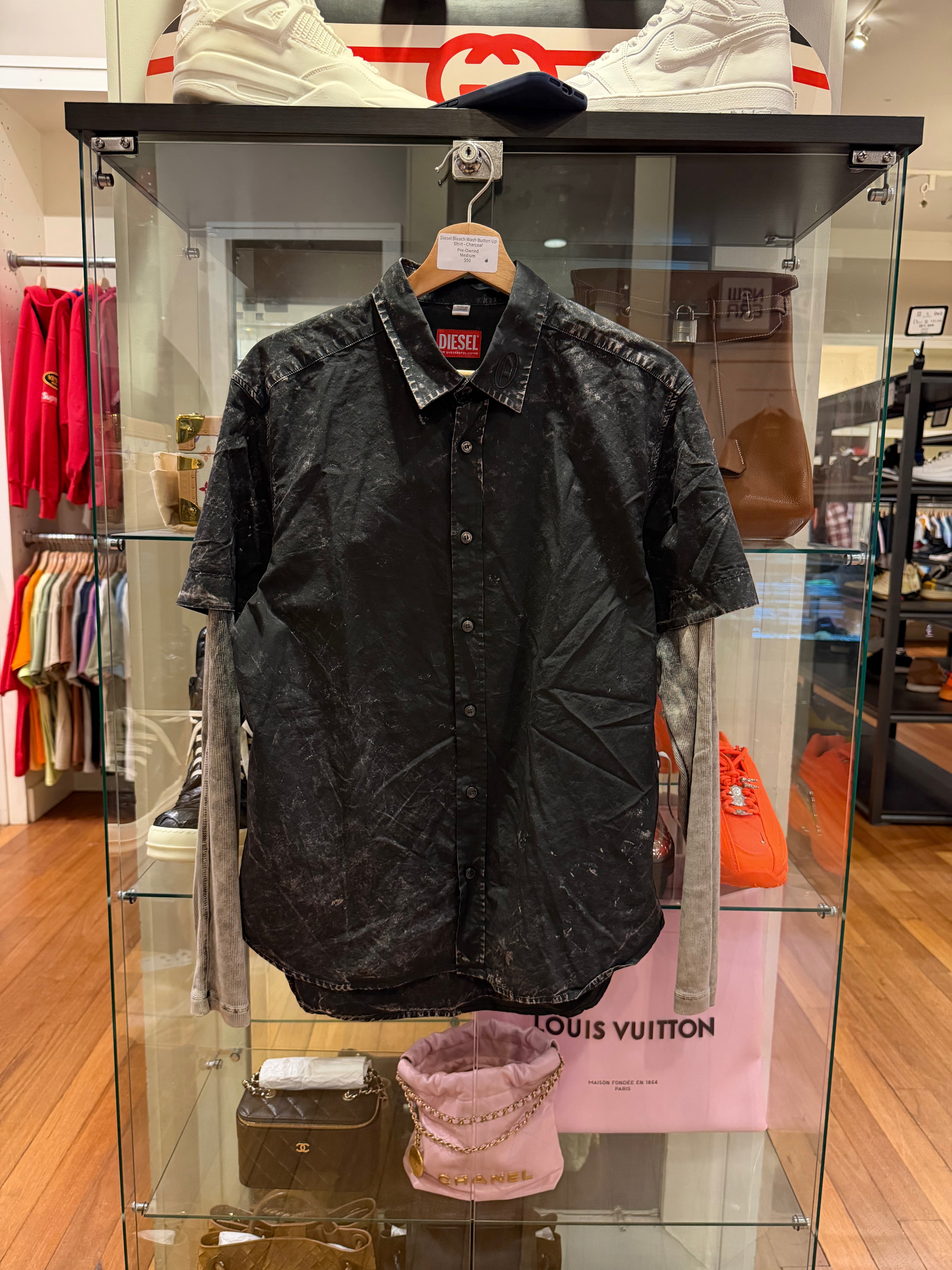 Diesel Bleach Wash Button Up Shirt - Charcoal