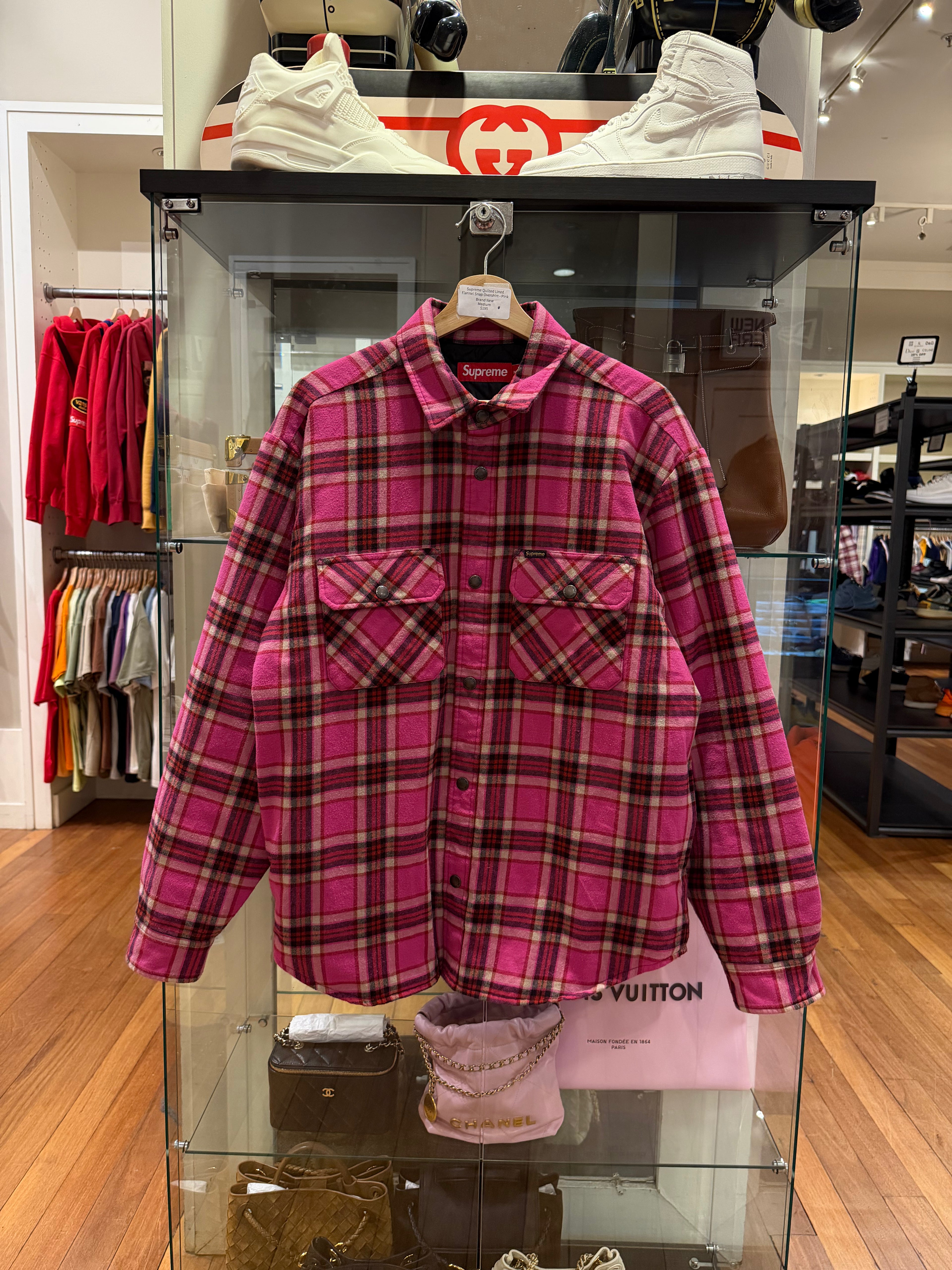Supreme Quilted Lined Flannel Snap Overshirt - Pink