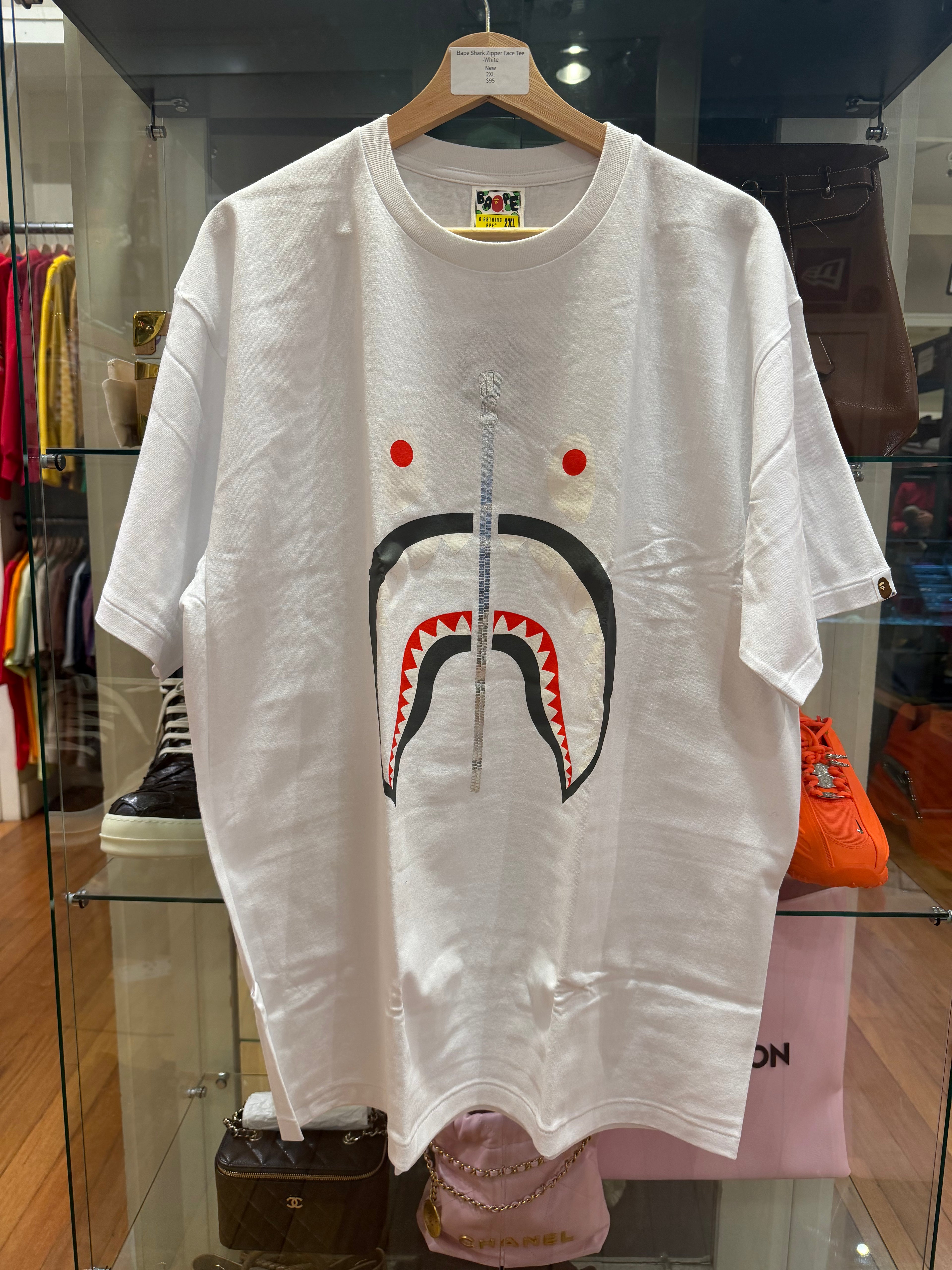 Bape Shark Face Zipper Tee - White