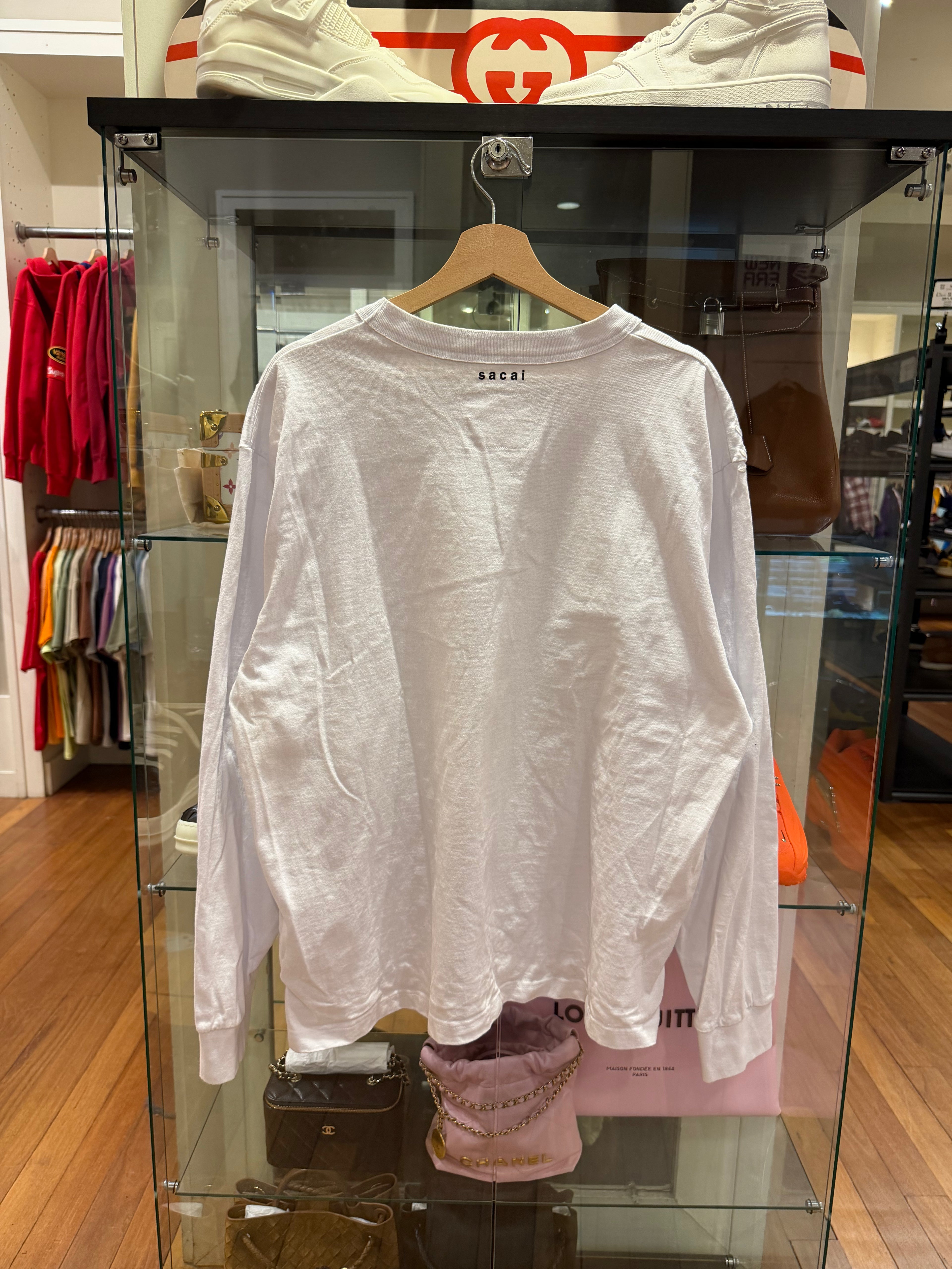 Sacai Floral Stitched LS Pocket Shirt - White