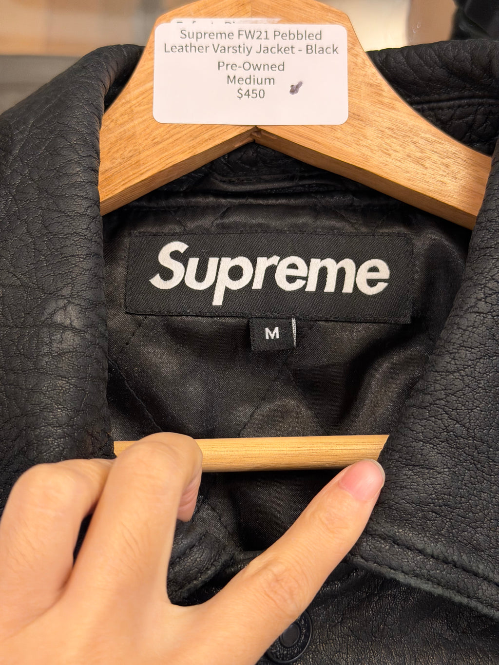 Supreme FW21 Pebbled Leather Varstiy Jacket - Black