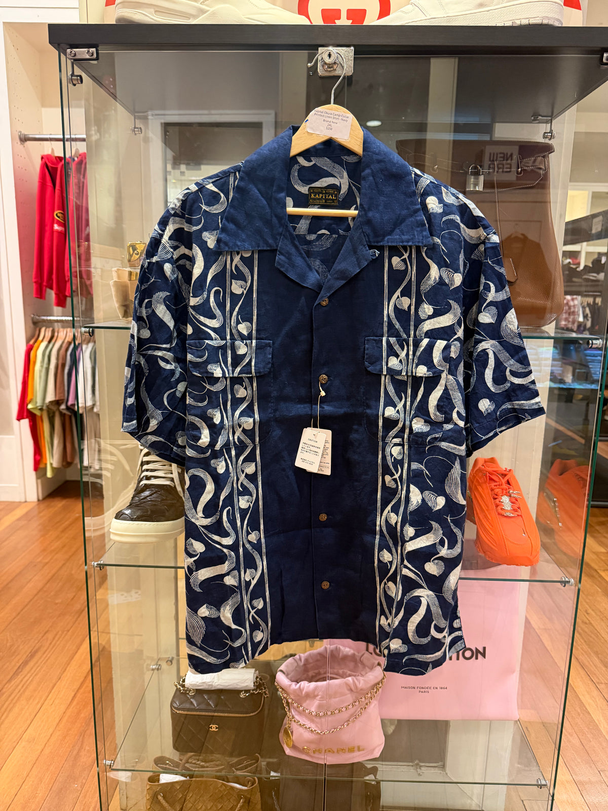 Kapital Okura Camp-Collar Printed Linen Shirt - Navy