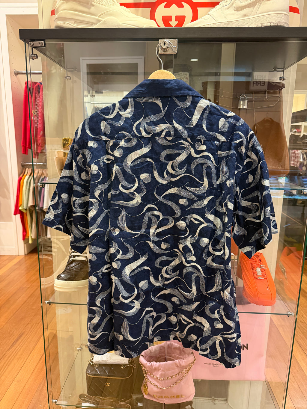 Kapital Okura Camp-Collar Printed Linen Shirt - Navy