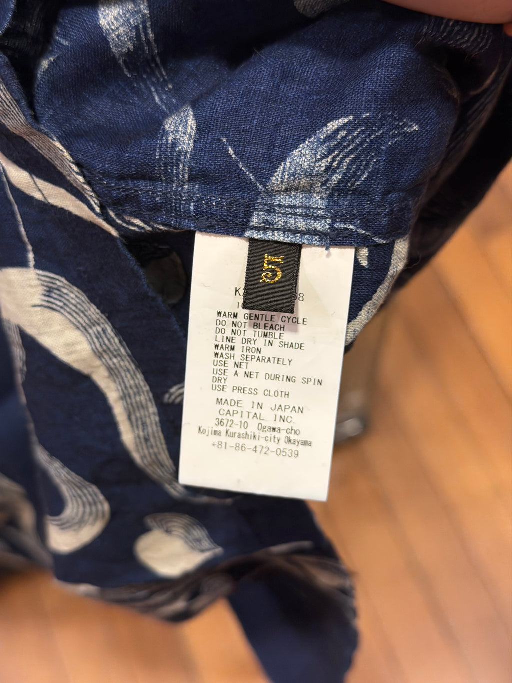 Kapital Okura Camp-Collar Printed Linen Shirt - Navy