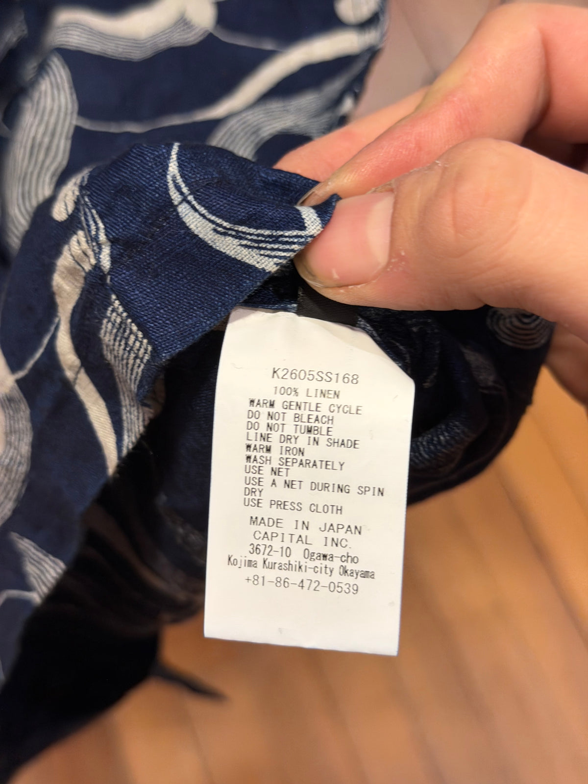 Kapital Okura Camp-Collar Printed Linen Shirt - Navy
