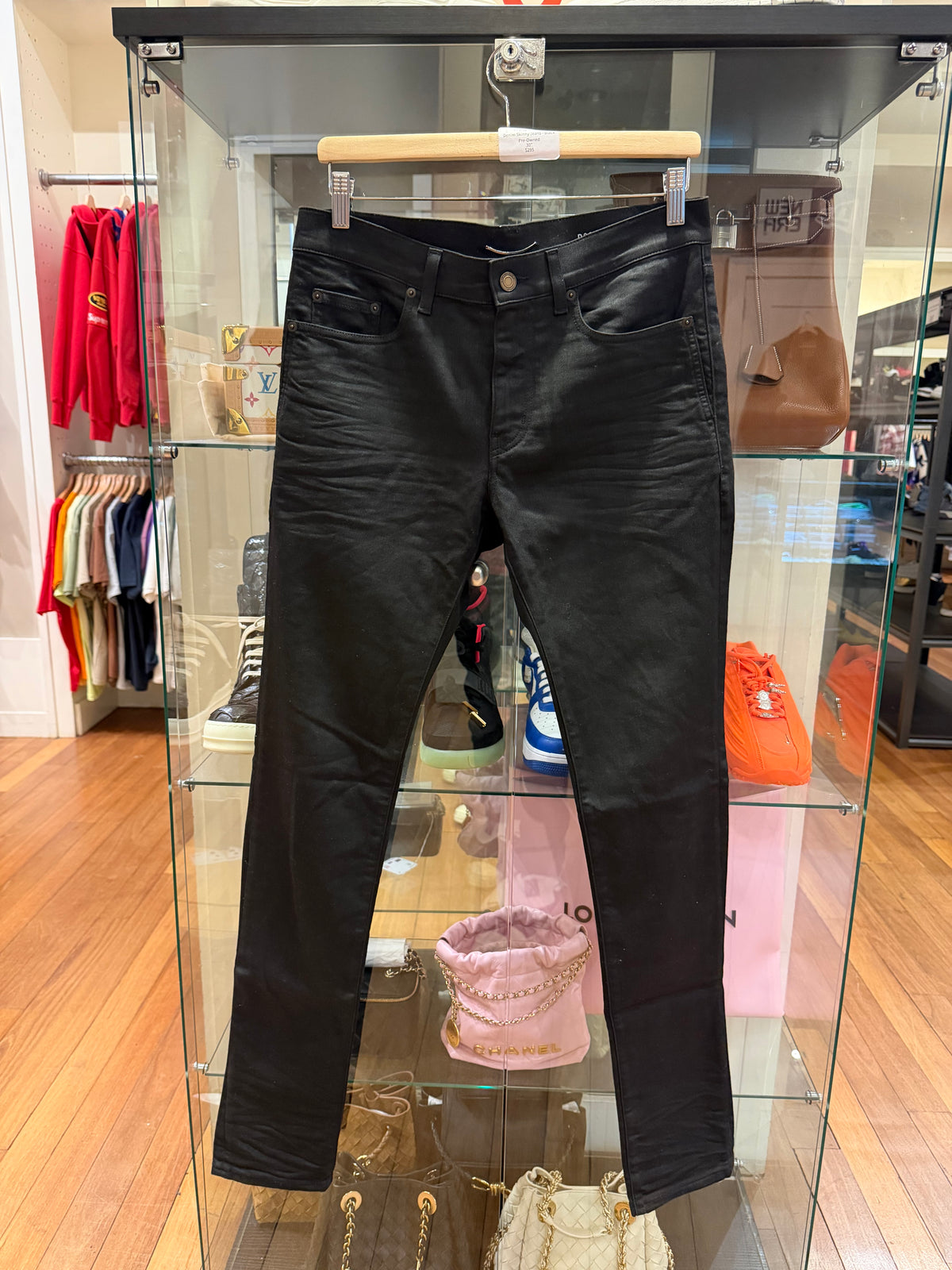 Saint Laurent Oil Coated Denim Skinny Jeans - Black