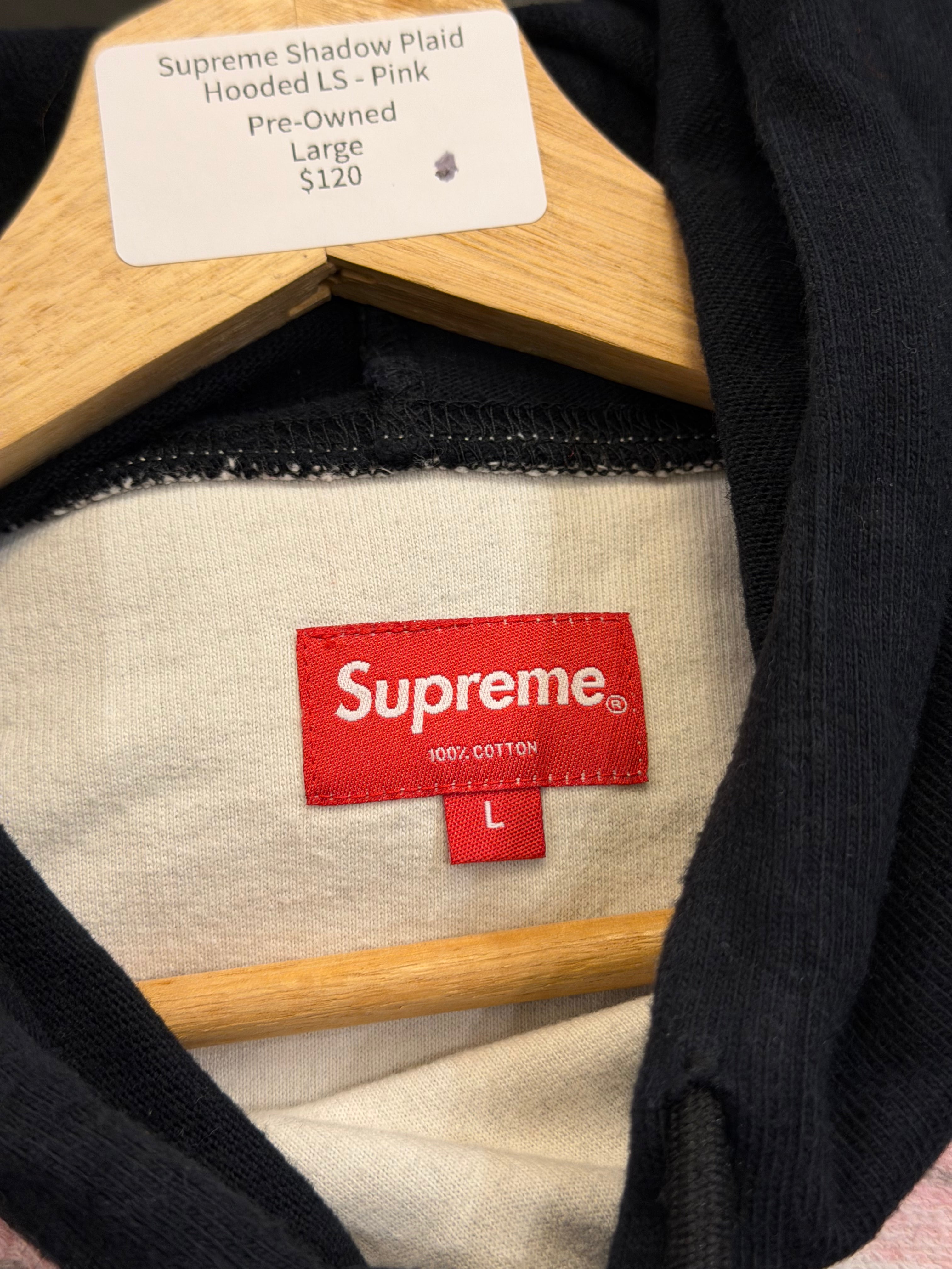 Supreme Shadow Plaid Hooded LS - Pink