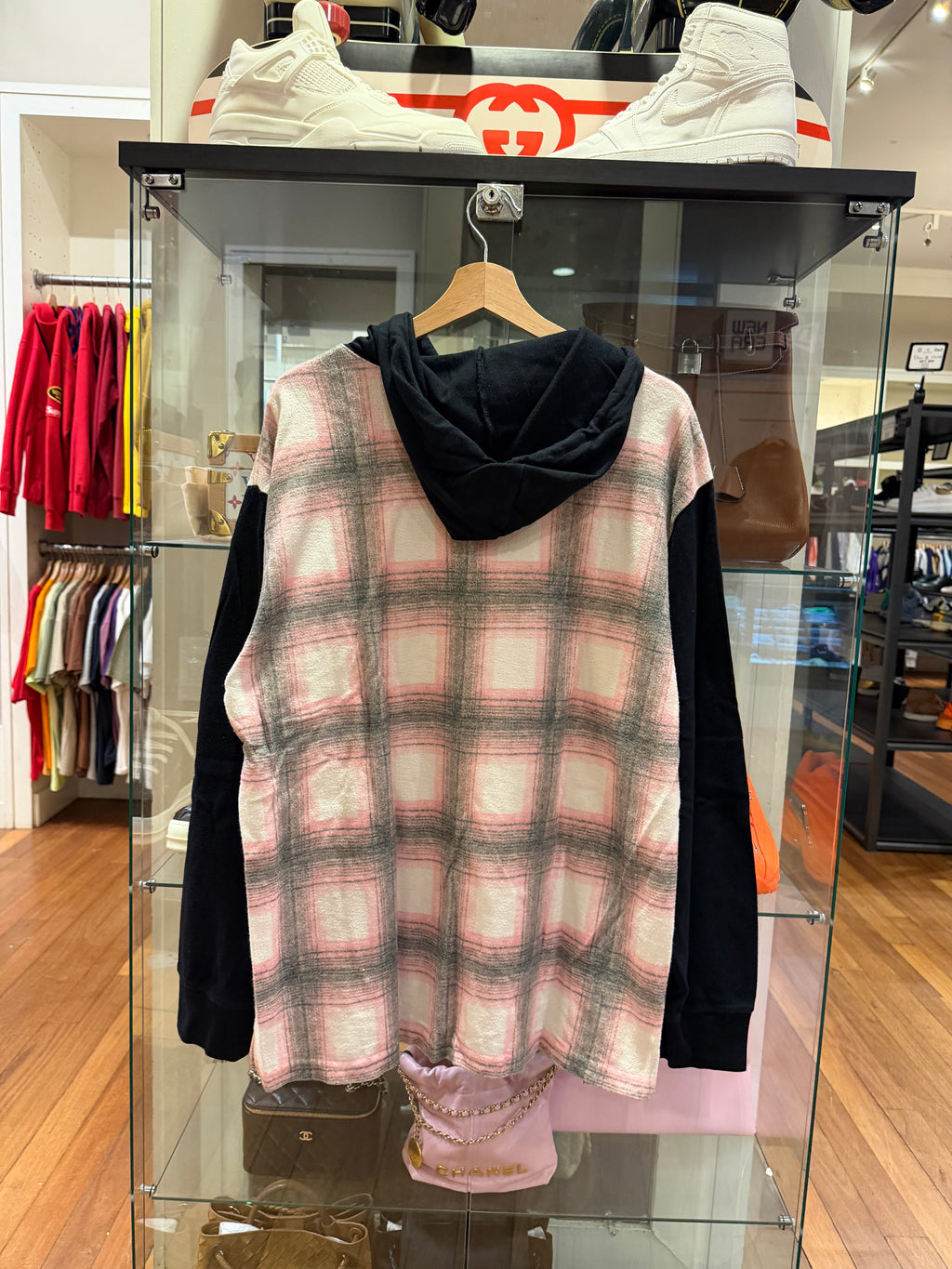 Supreme Shadow Plaid Hooded LS - Pink