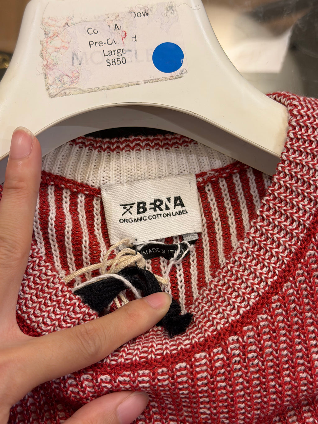 BERNA Organic Cotton Label Patterned Knit Sweater-Red/White
