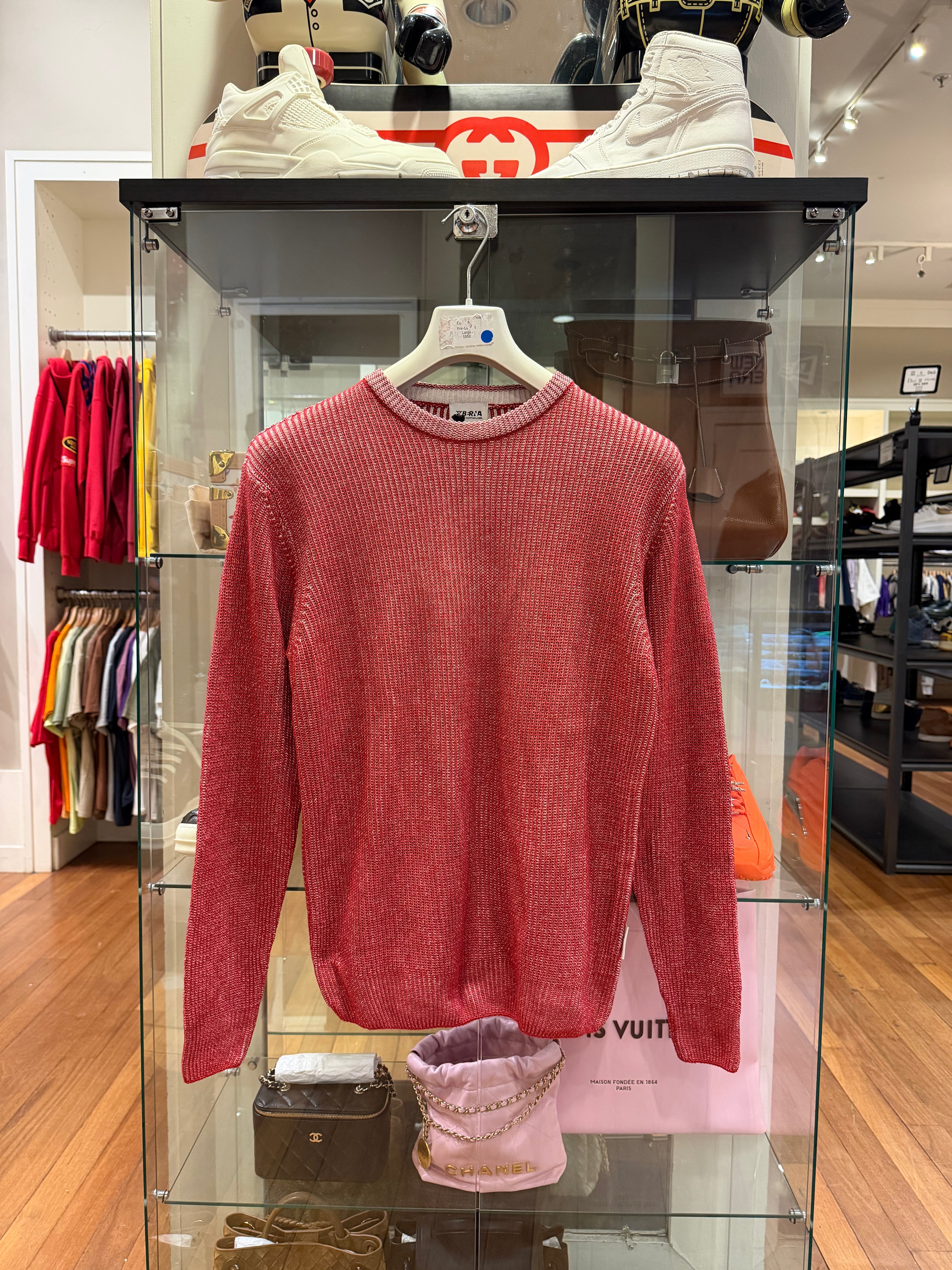BERNA Organic Cotton Label Patterned Knit Sweater-Red/White