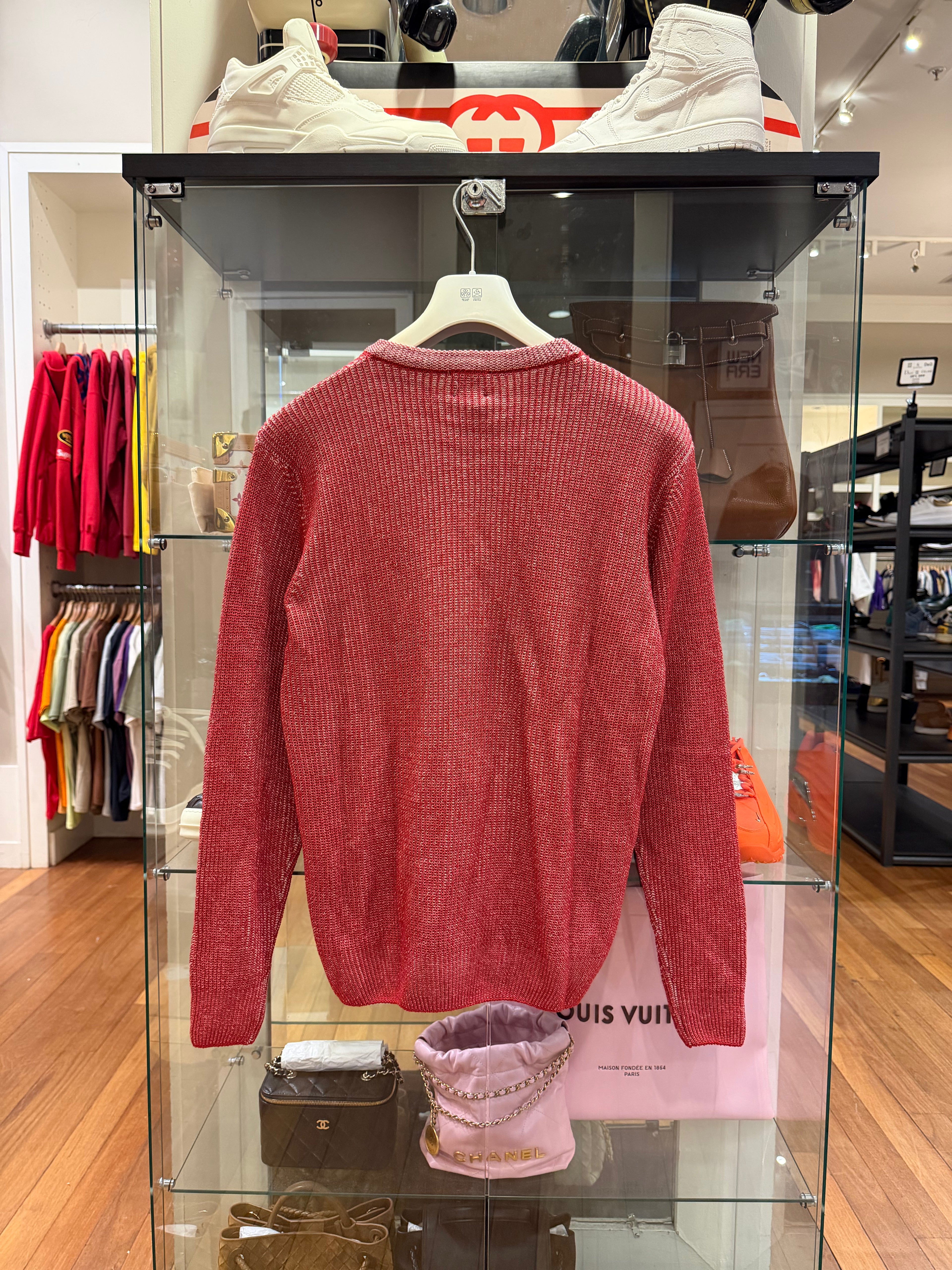 BERNA Organic Cotton Label Patterned Knit Sweater-Red/White