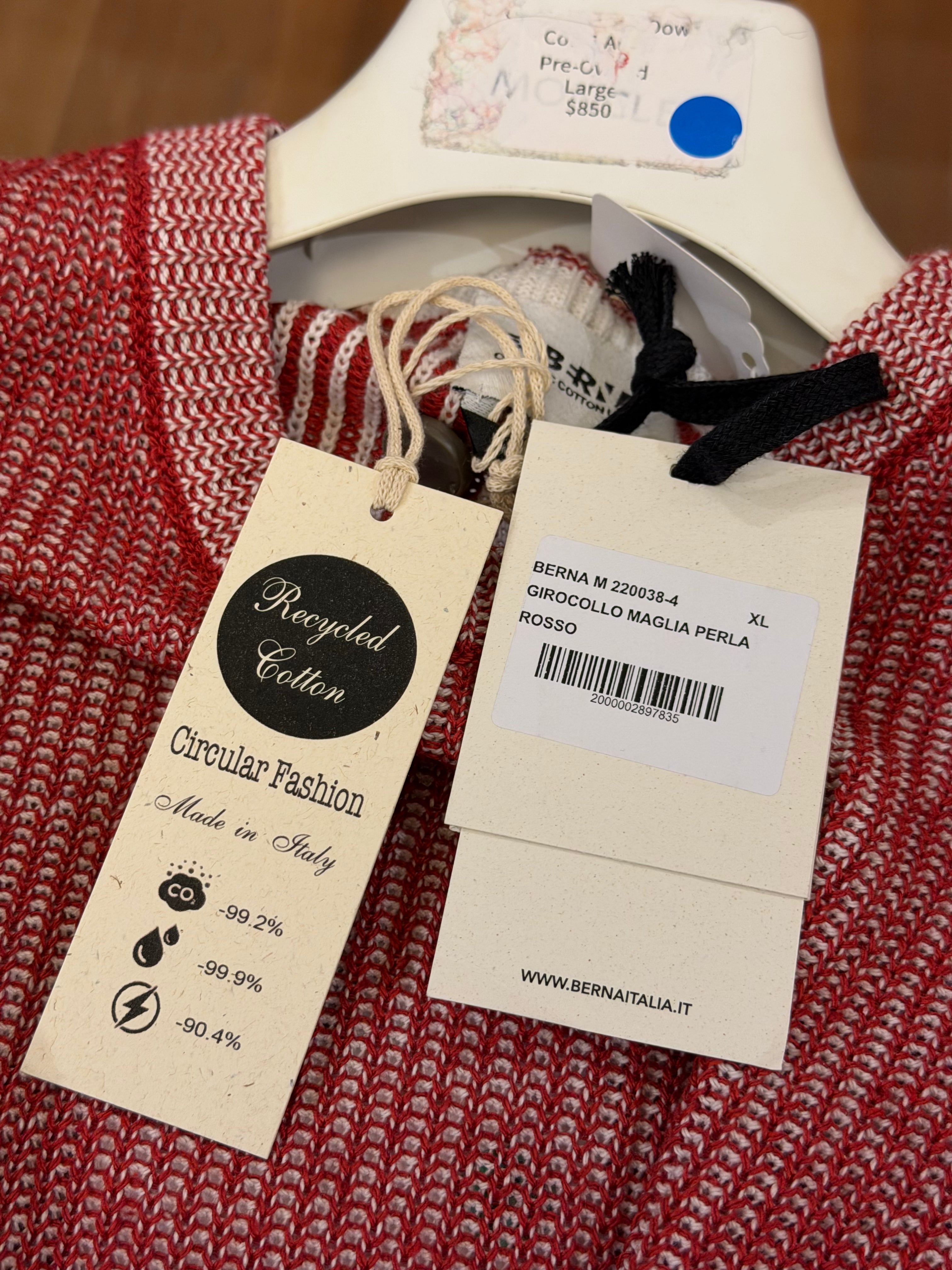 BERNA Organic Cotton Label Patterned Knit Sweater-Red/White
