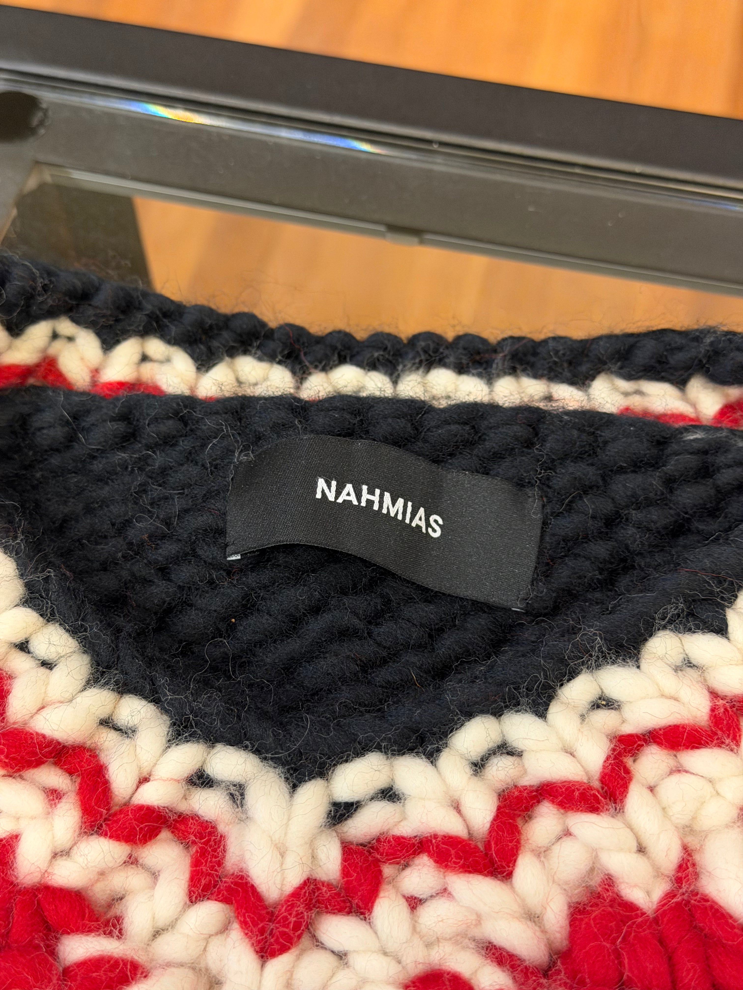 NAHMIAS Chunky Knit Hockey Jersey- Black/Red