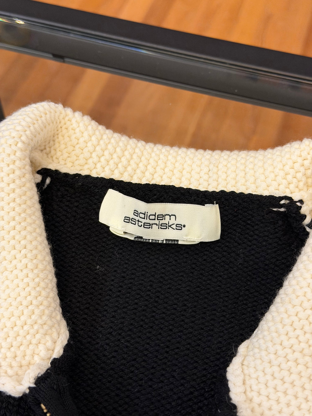Adidem Asterisks Knit Zip-Up Sweater- Cream/Black
