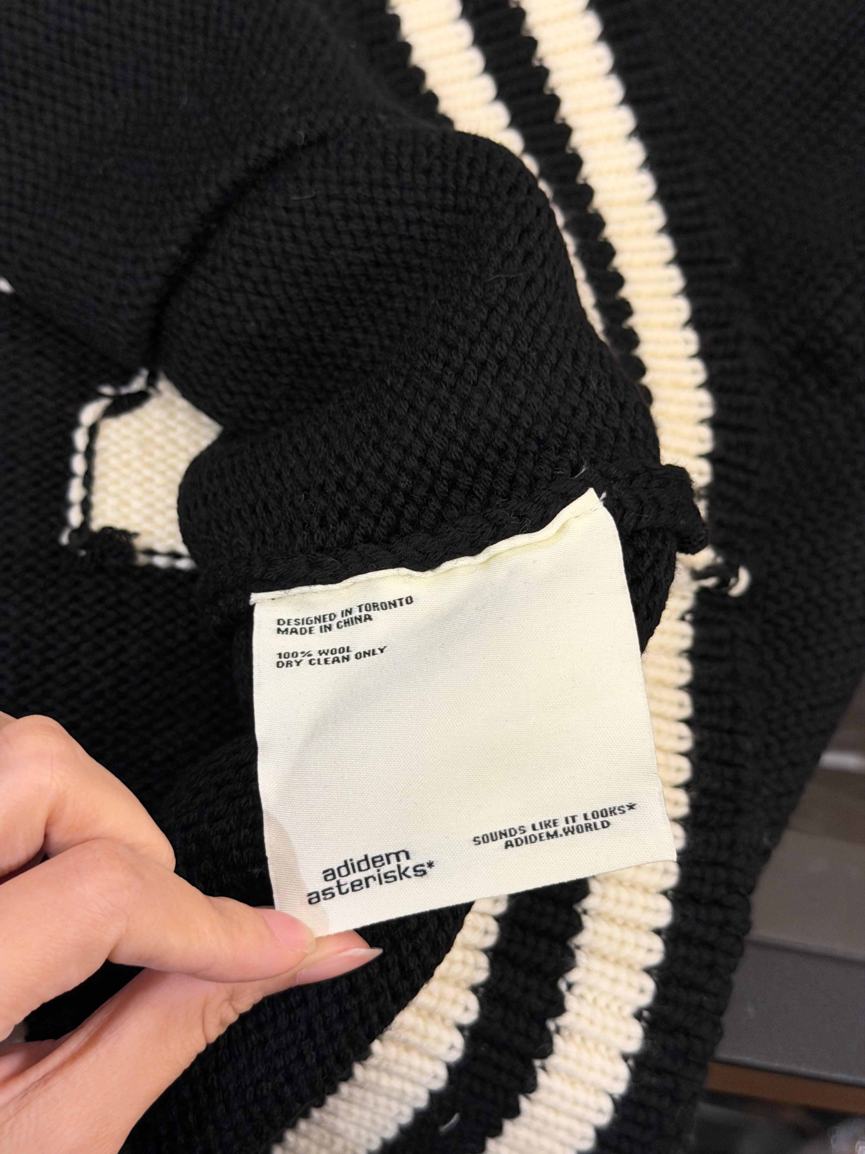 Adidem Asterisks Knit Zip-Up Sweater- Cream/Black