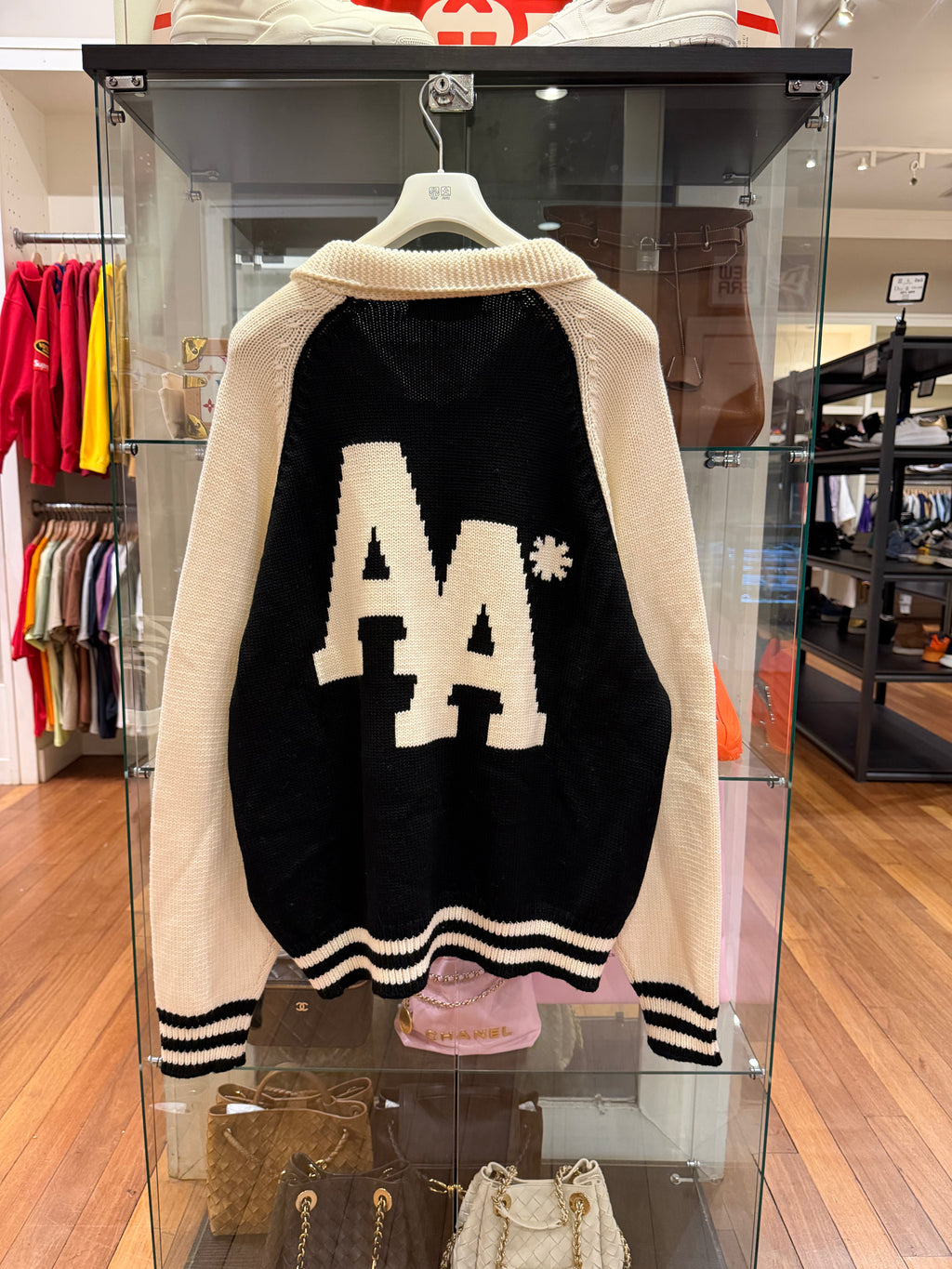 Adidem Asterisks Knit Zip-Up Sweater- Cream/Black