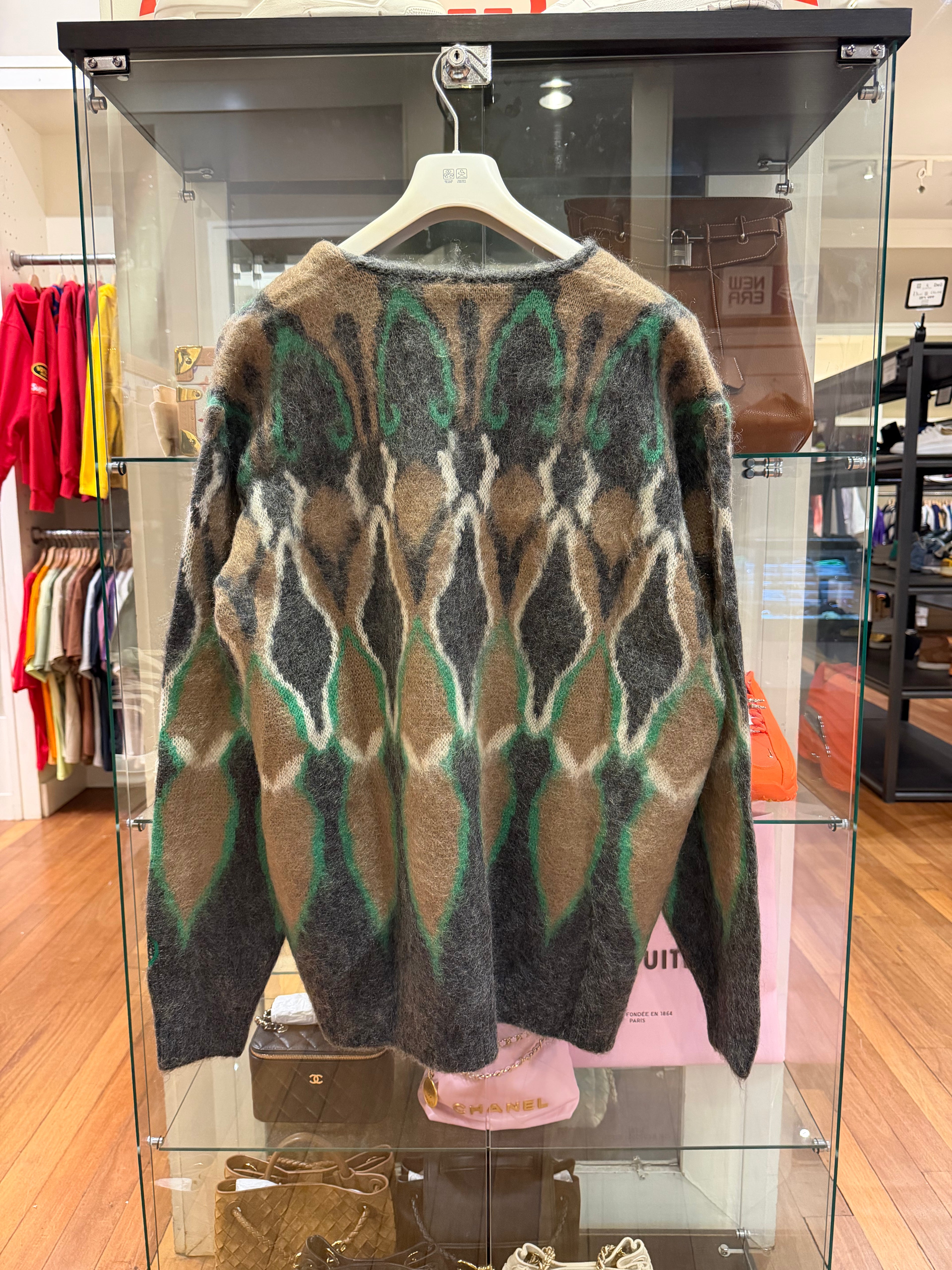 Needles x Hidden NY Mohair Cardigan in Charcoal Psychedelic Diamond Pattern