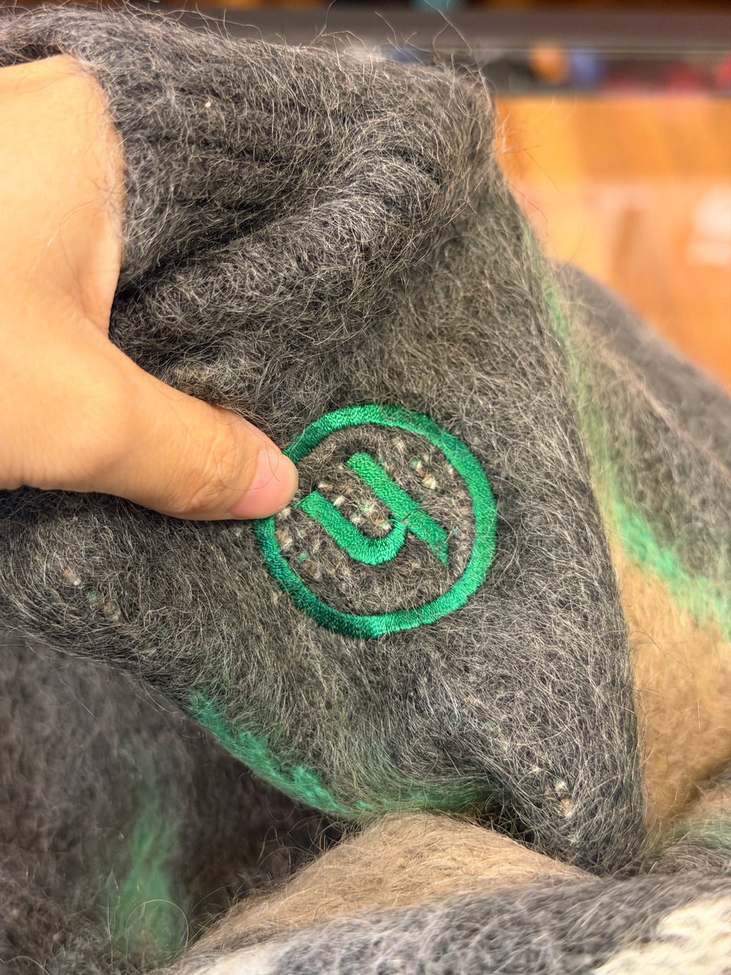 Needles x Hidden NY Mohair Cardigan in Charcoal Psychedelic Diamond Pattern