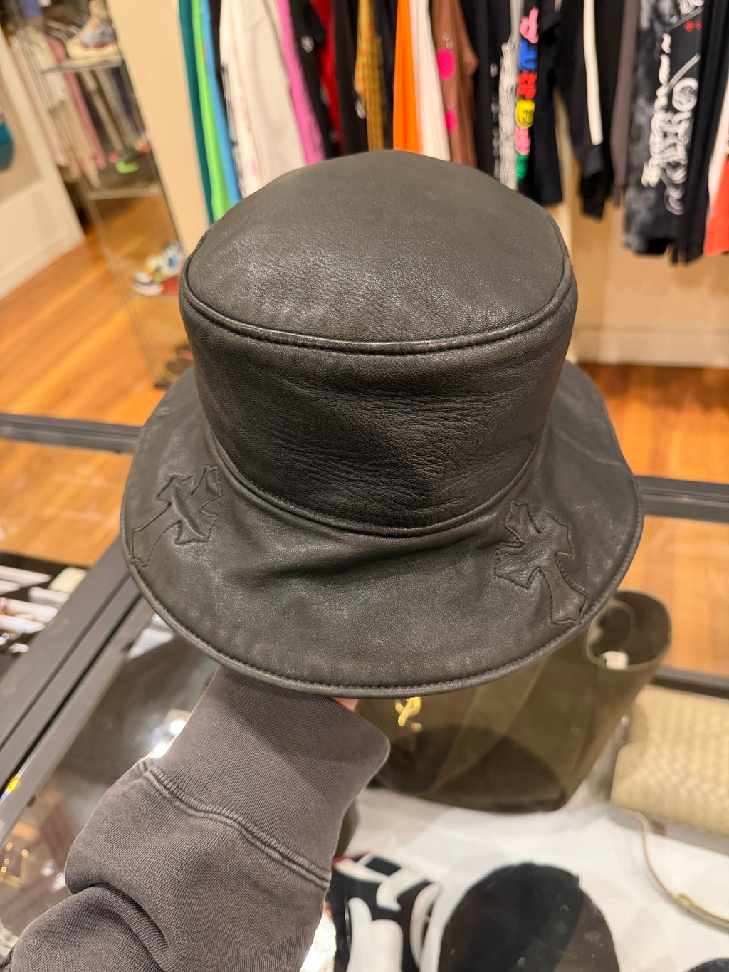 Chrome Hearts Leather Cross Bucket Hat