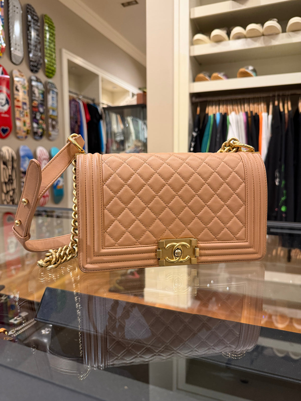 Chanel Quilted Medium Boy Flap Bag - Natural