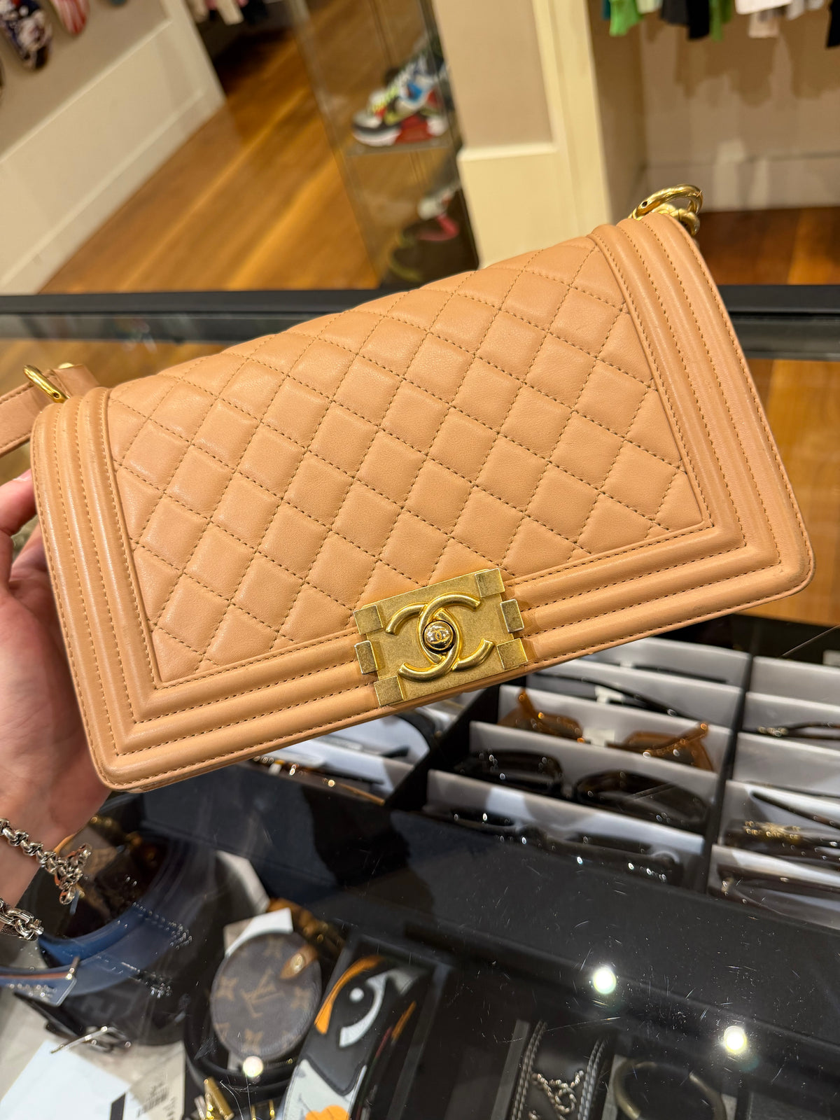 Chanel Quilted Medium Boy Flap Bag - Natural