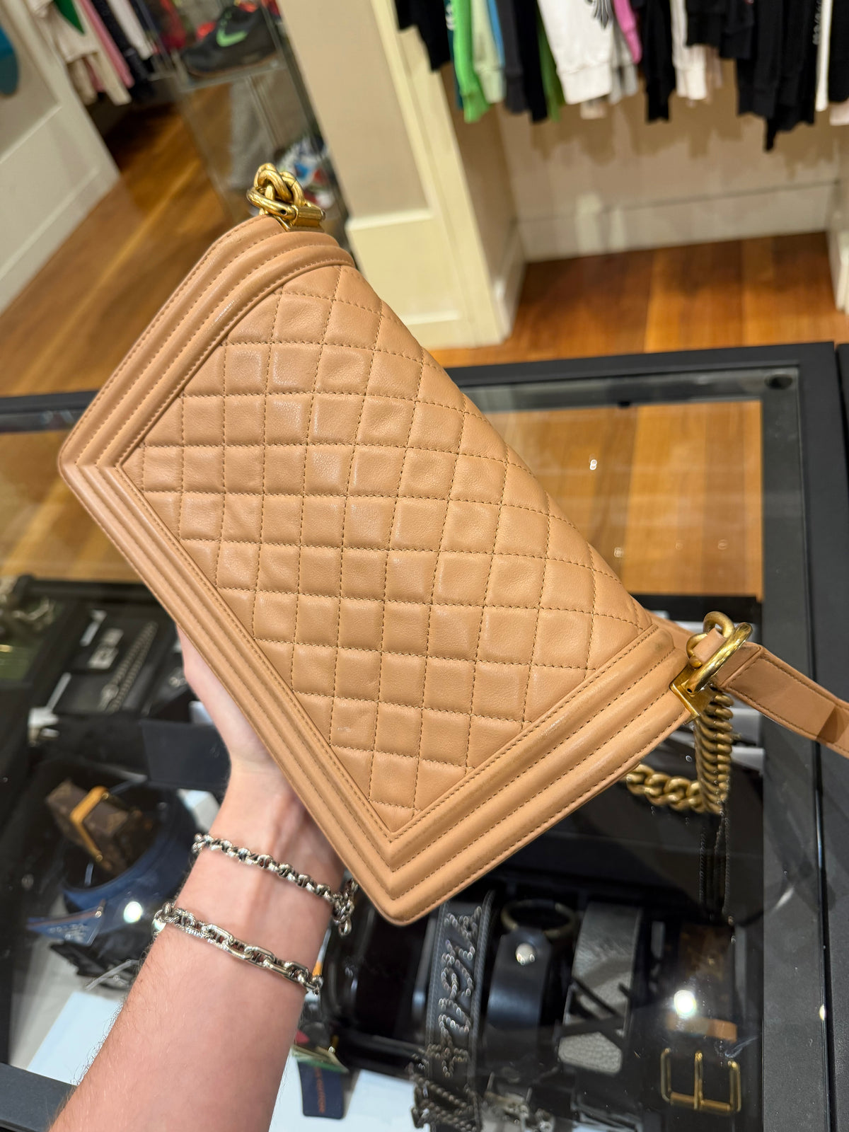 Chanel Quilted Medium Boy Flap Bag - Natural