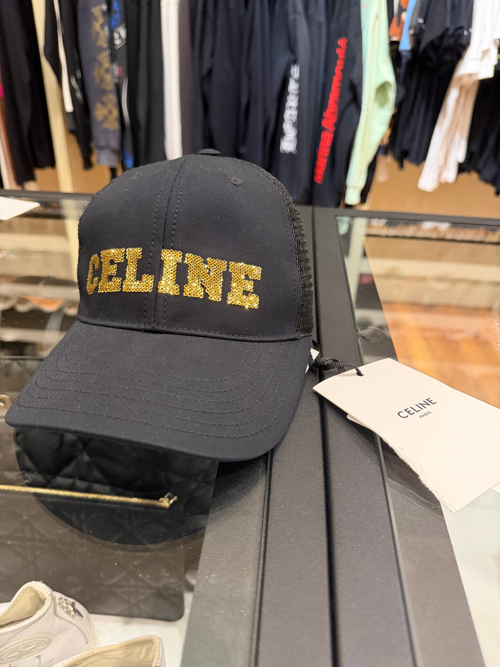 Celine Gold Sequin Cap - Black