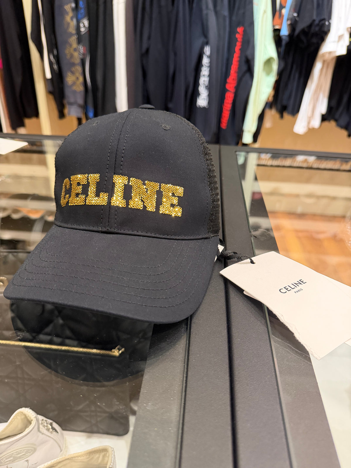 Celine Gold Sequin Cap - Black