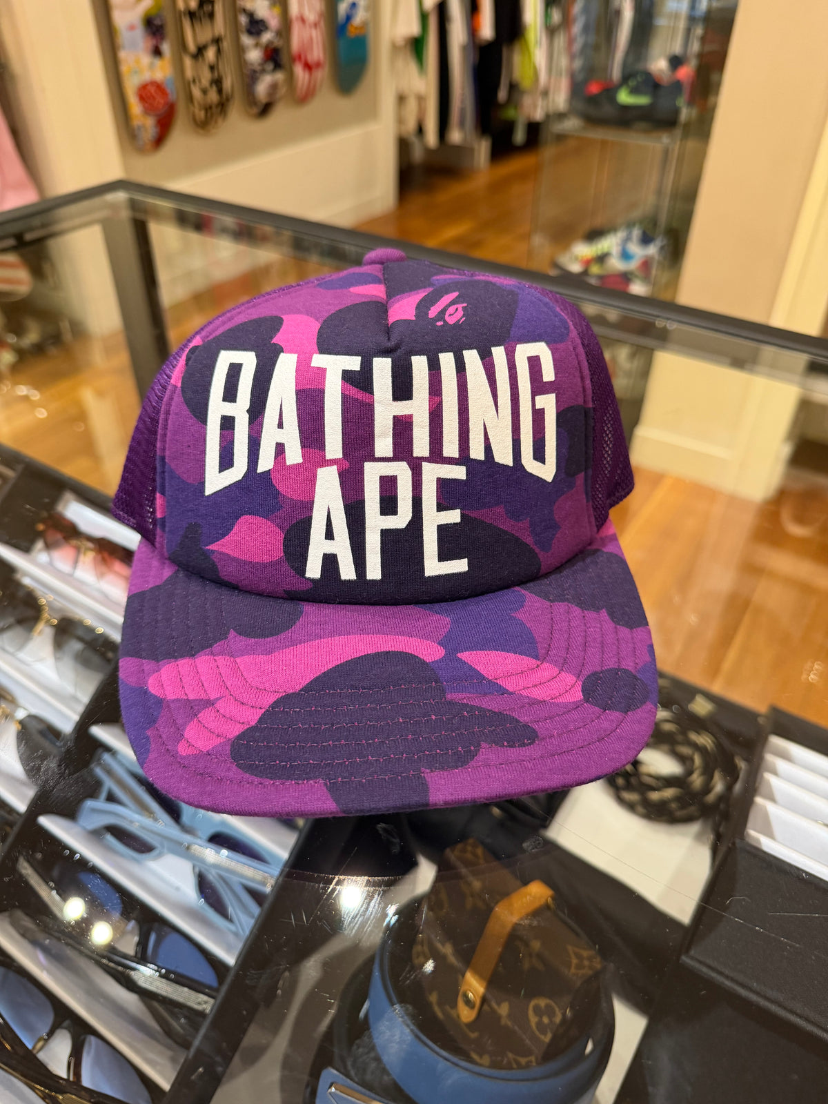 Bape Color Camo NYC Logo Mesh Trucker Hat