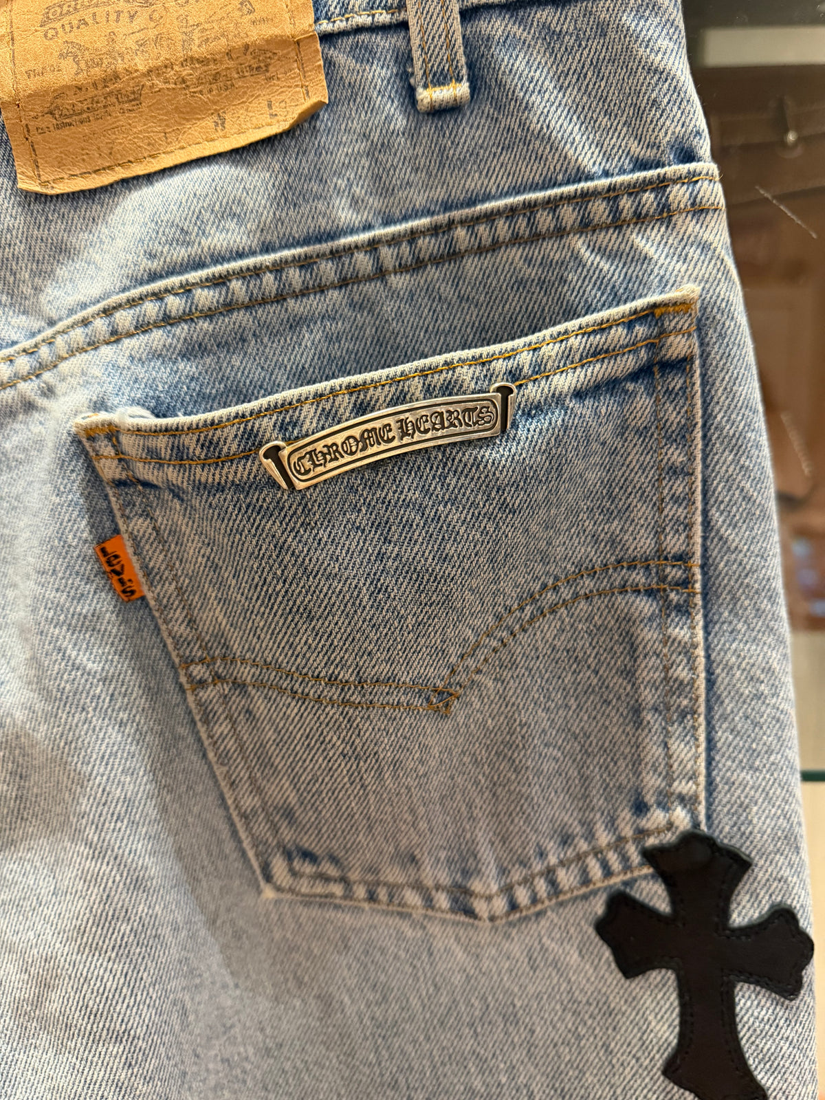 Chrome Hearts Levi’s 517 Orange Tab Cross Patch Denim Jeans