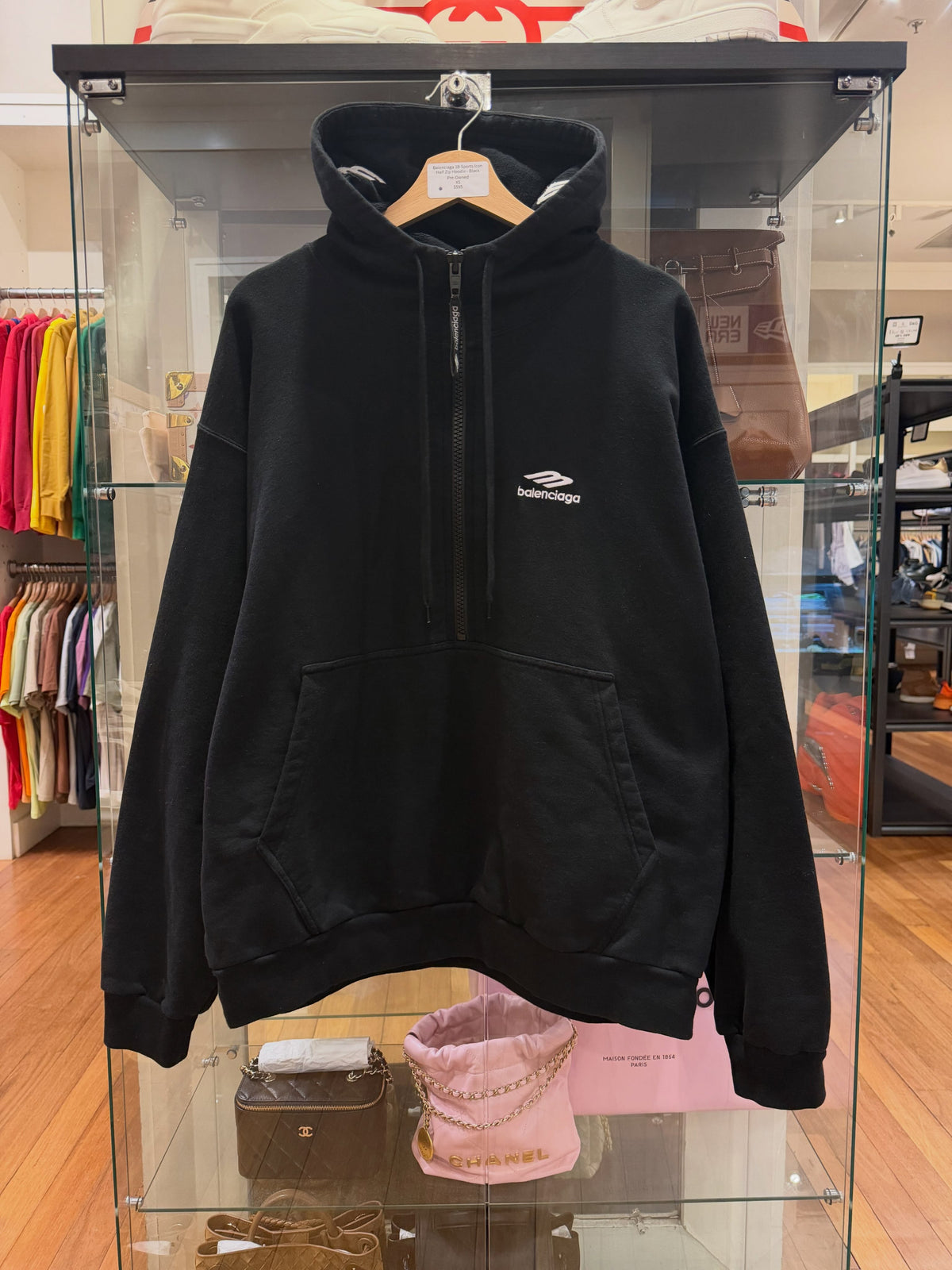 Balenciaga 3B Sports Icon Half Zip Hoodie - Black